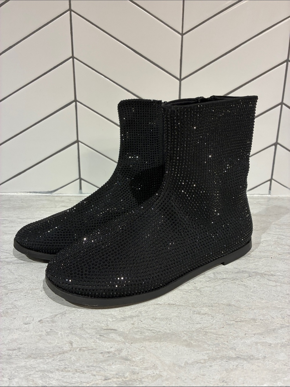 Zara Little Girls Size 33 (2) Black Sparkle Ankle Boots